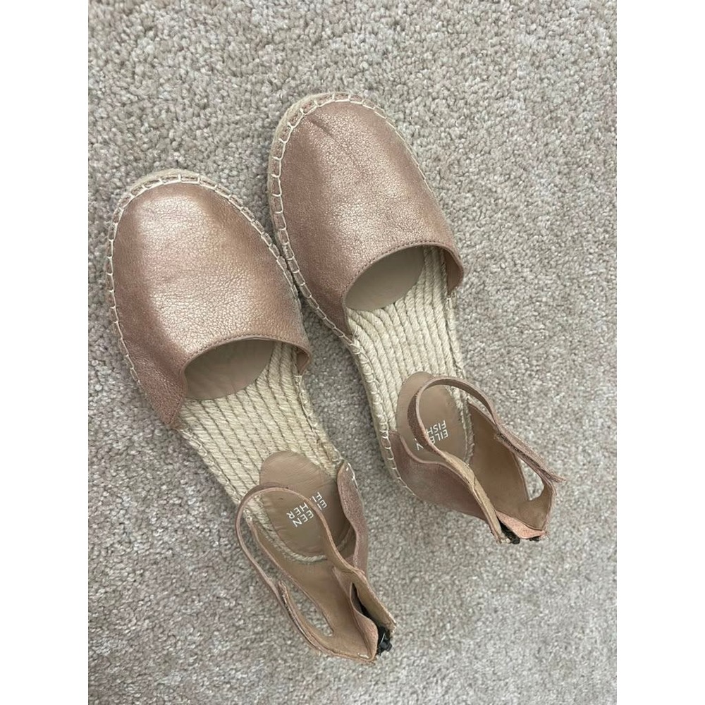 Eileen Fisher Womens Metallic Rose Gold Leather Espadrille Ankle Strap Flats 7.5